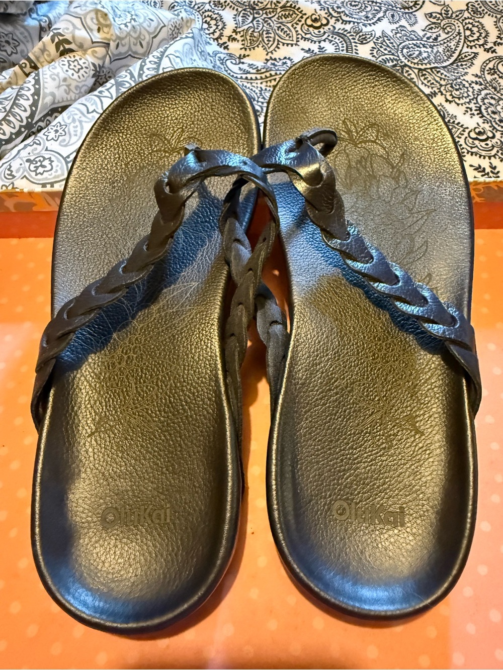 OluKai Women’s Black Braided Leather Sandals